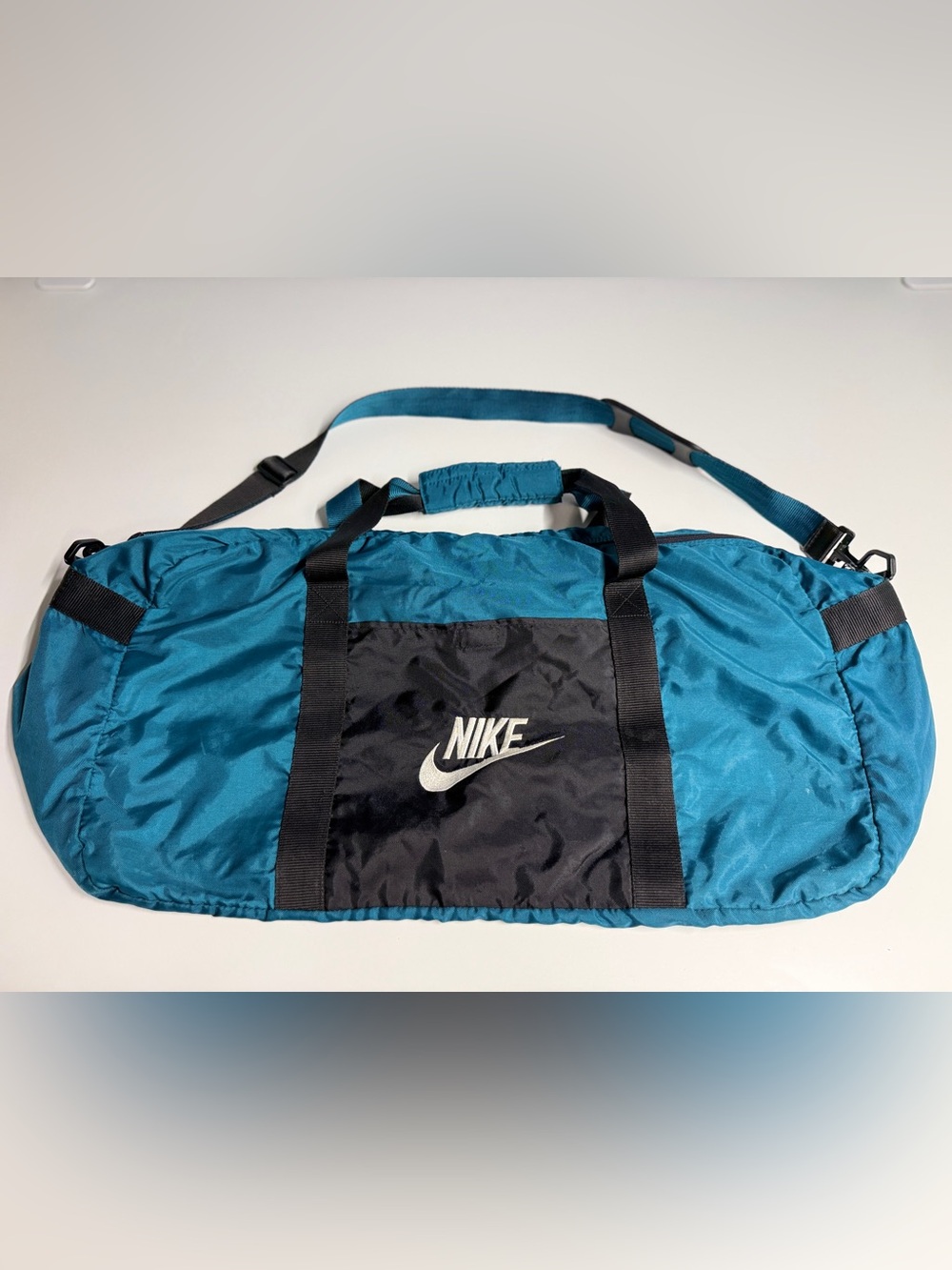 Vintage Nike Teal and Black Travel Duffel Bag